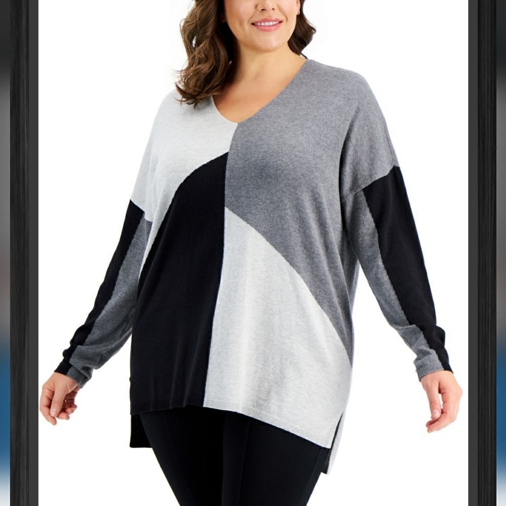 INC International Colorblocked Sweater Sz 1X